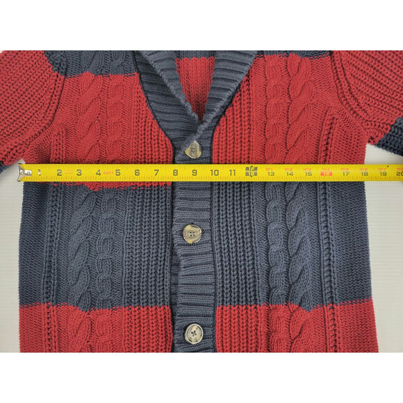 Vintage Hilfiger Mens Medium Rugby Striped Grandpa Chunky Cable Knit Cardigan - Picture 9 of 11